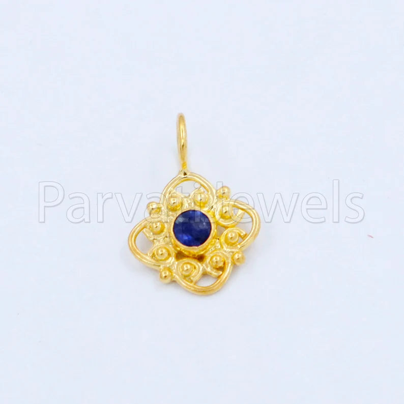 Natural Sapphire Charm, 18k Solid Gold Charm, Handmade Gold Charm, Designer Charm Pendant, Charms Necklace, Blue Sapphire Charm