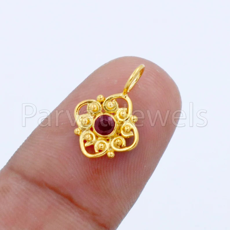 Natural Ruby Charm, 18k Solid Gold Charm, Handmade Gold Charm, Designer Charm Pendant, Charms Necklace, Ruby Charm
