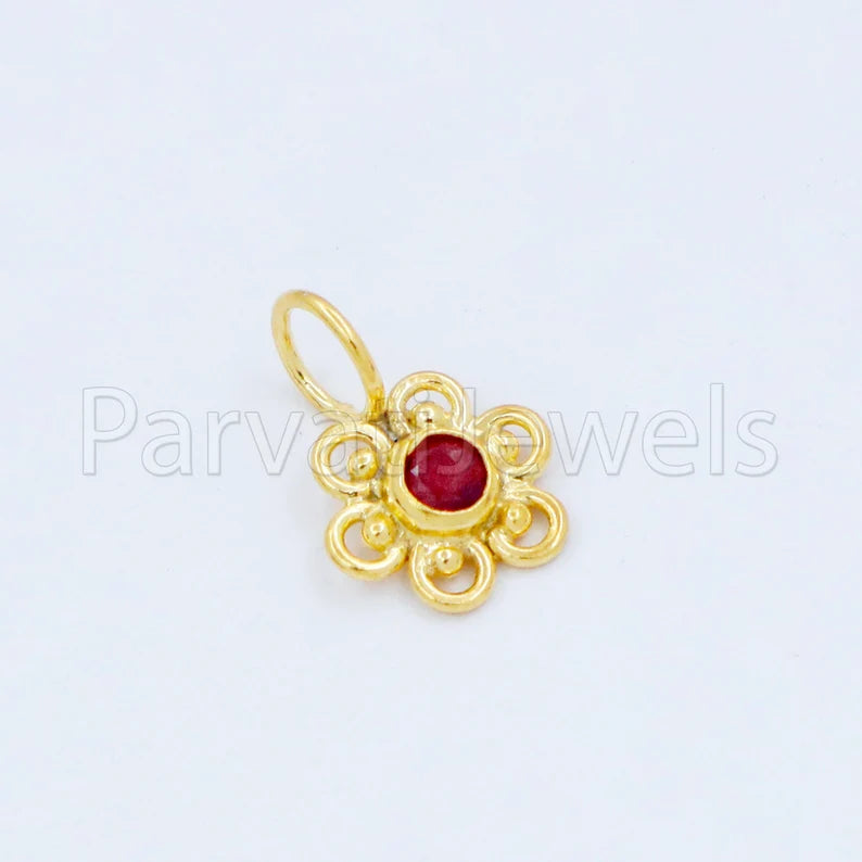 Natural Ruby Charm, 18k Solid Gold Charm, Handmade Gold Charm, Designer Charm Pendant, Charms Necklace, Ruby Charm