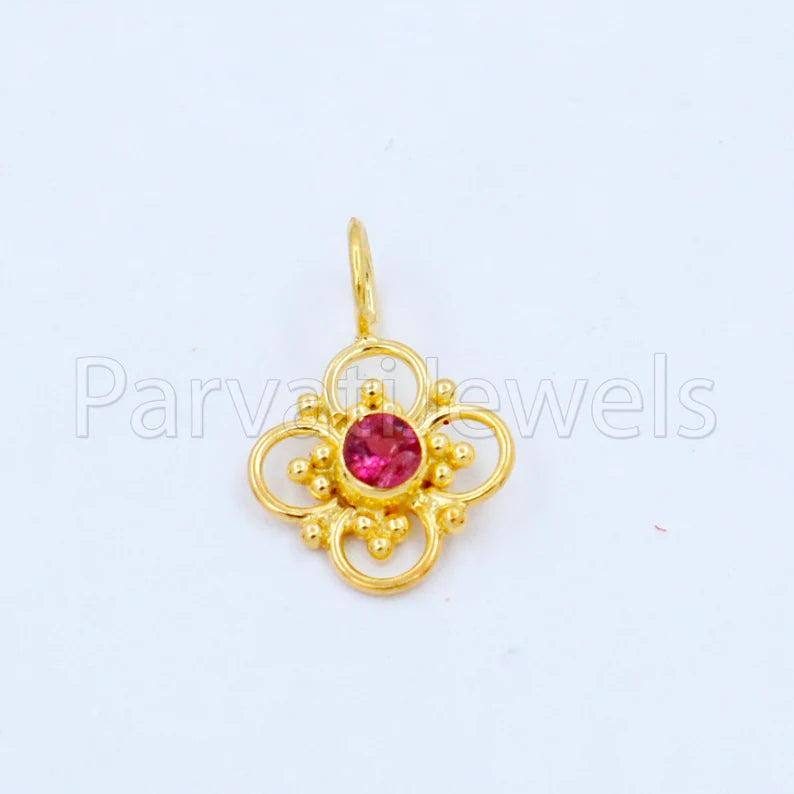 Natural Ruby Charm, 18k Solid Gold Charm, Handmade Gold Charm, Designer Charm Pendant, Charms Necklace, Ruby Charm