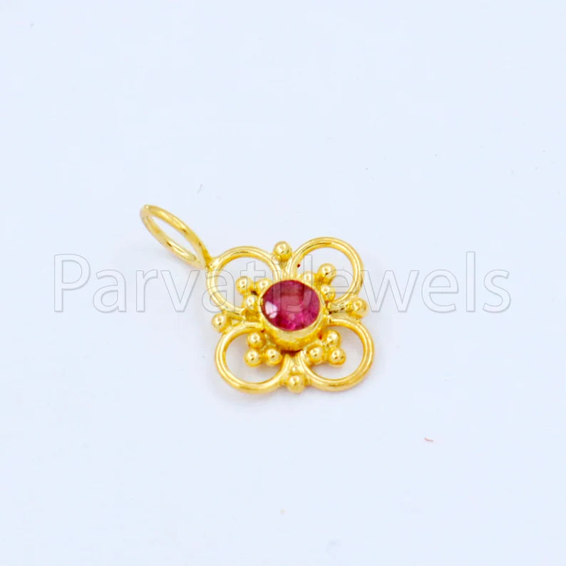 Natural Ruby Charm, 18k Solid Gold Charm, Handmade Gold Charm, Designer Charm Pendant, Charms Necklace, Ruby Charm