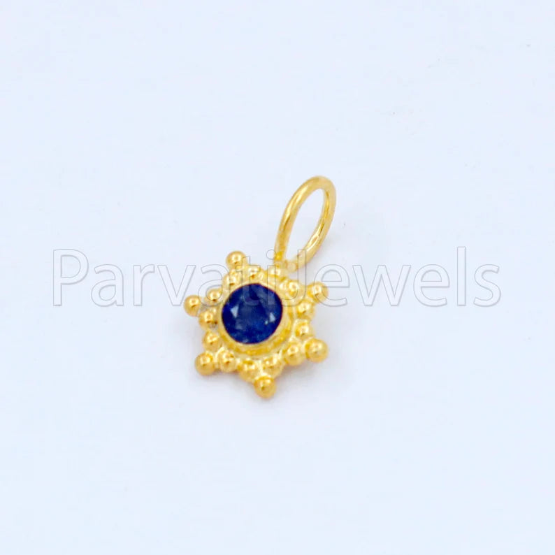 Natural Sapphire Charm, 18k Solid Gold Charm, Handmade Gold Charm, Designer Charm Pendant, Charms Necklace, Blue Sapphire Charm