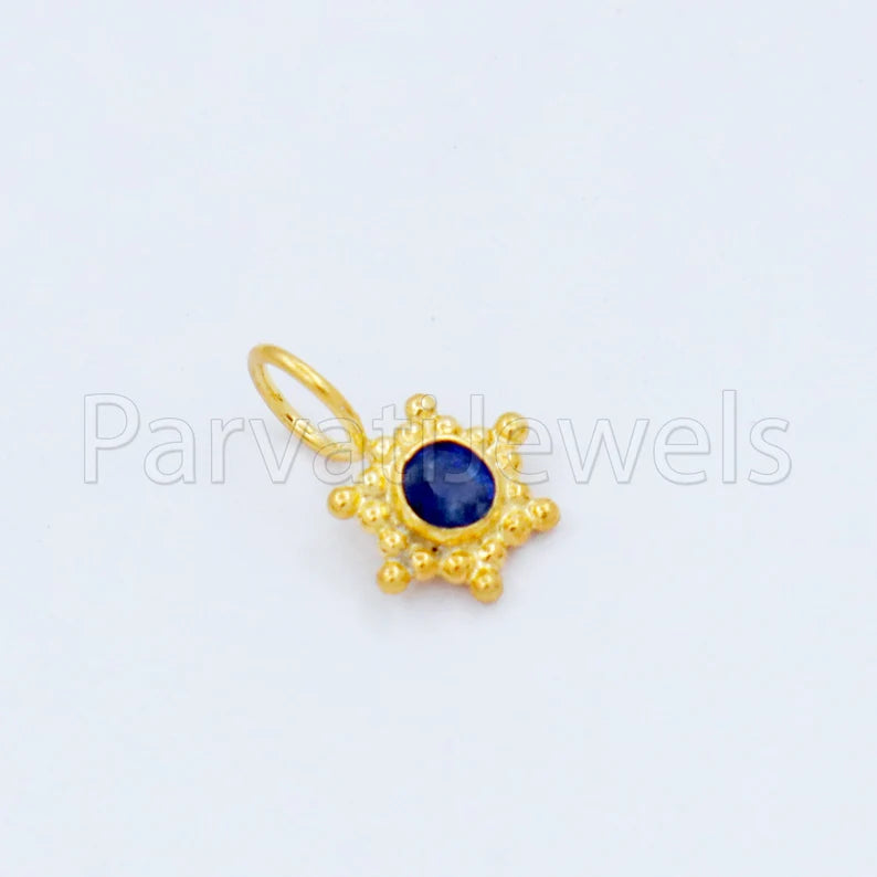 Natural Sapphire Charm, 18k Solid Gold Charm, Handmade Gold Charm, Designer Charm Pendant, Charms Necklace, Blue Sapphire Charm