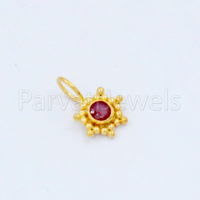 Natural Ruby Charm, 18k Solid Gold Charm, Handmade Gold Charm, Designer Charm Pendant, Charms Necklace, Ruby Charm