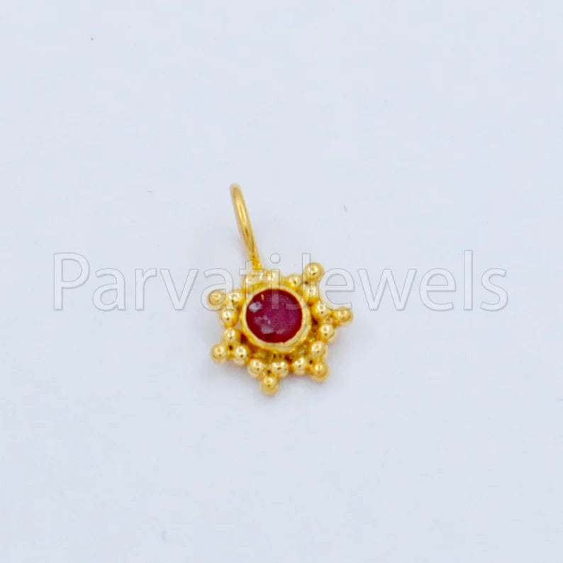 Natural Ruby Charm, 18k Solid Gold Charm, Handmade Gold Charm, Designer Charm Pendant, Charms Necklace, Ruby Charm