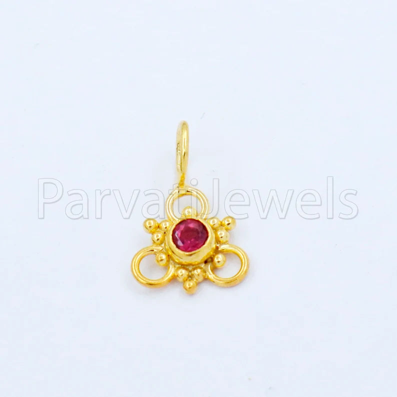 Natural Ruby Charm, 18k Solid Gold Charm, Handmade Gold Charm, Designer Charm Pendant, Charms Necklace, Ruby Charm