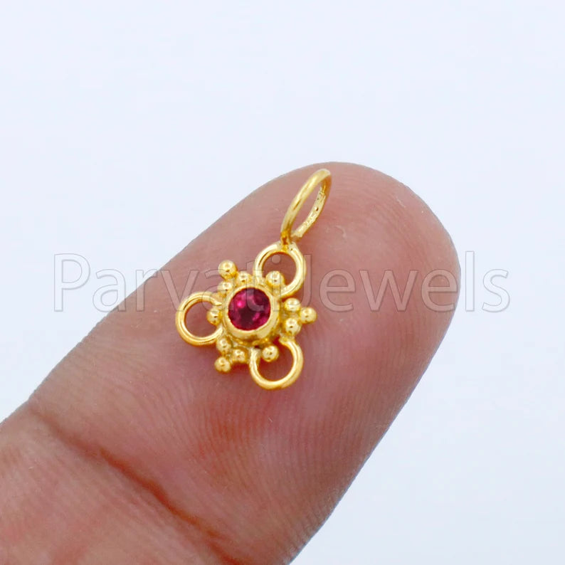 Natural Ruby Charm, 18k Solid Gold Charm, Handmade Gold Charm, Designer Charm Pendant, Charms Necklace, Ruby Charm