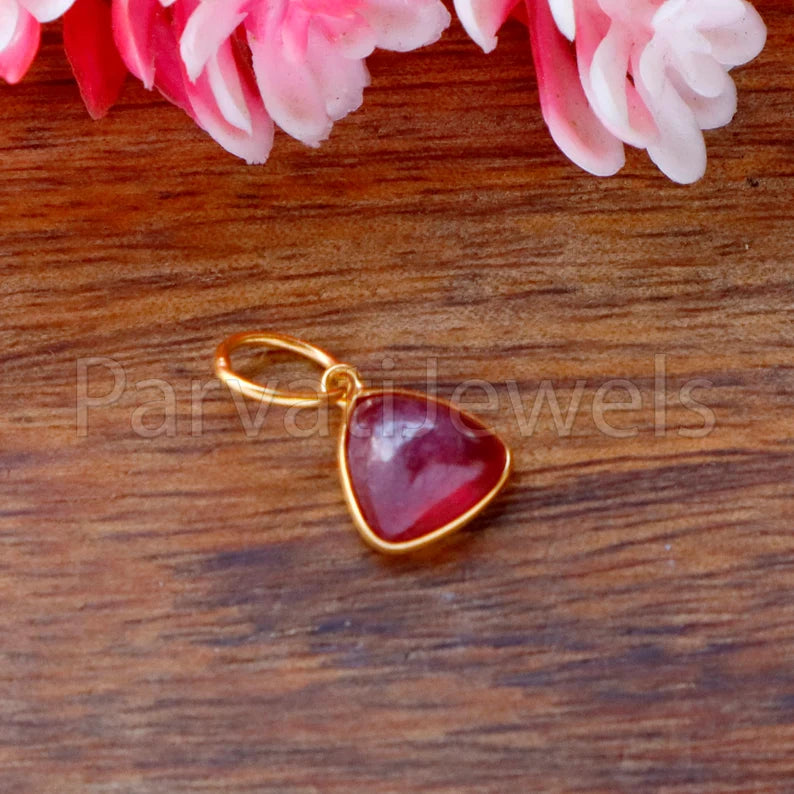 Cabochon Ruby Charm, 18k Solid Gold Charm, Handmade Gold Charm, Charm Pendant, Charms Necklace, Minimalist Pendant, Natural Ruby Charms