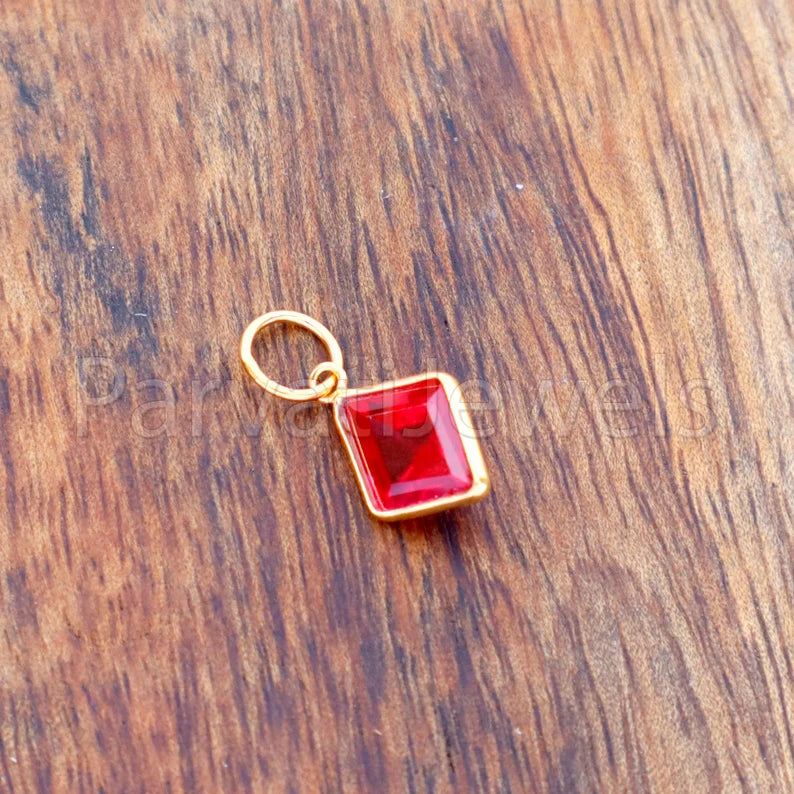Lab-Created Ruby Charm, 18k Solid Gold Charm, Handmade Gold Charm, Charm Pendant, Charms Necklace, Ruby Charms, Minimalist Pendant