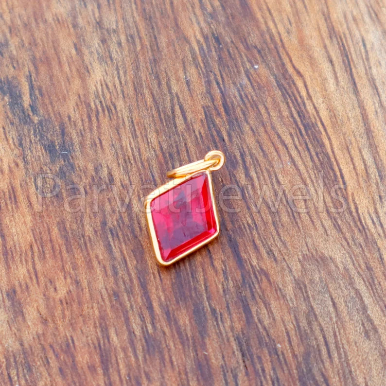 Lab-Created Ruby Charm, 18k Solid Gold Charm, Handmade Gold Charm, Charm Pendant, Charms Necklace, Ruby Charms, Minimalist Pendant