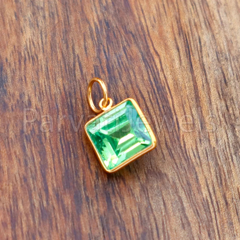 Peridot Charm, 18k Solid Gold Charm, Lab Created Peridot Charm, Gold Charm, Charm Pendant, Charm Necklace, Handmade Gold Charm, Gift for Her