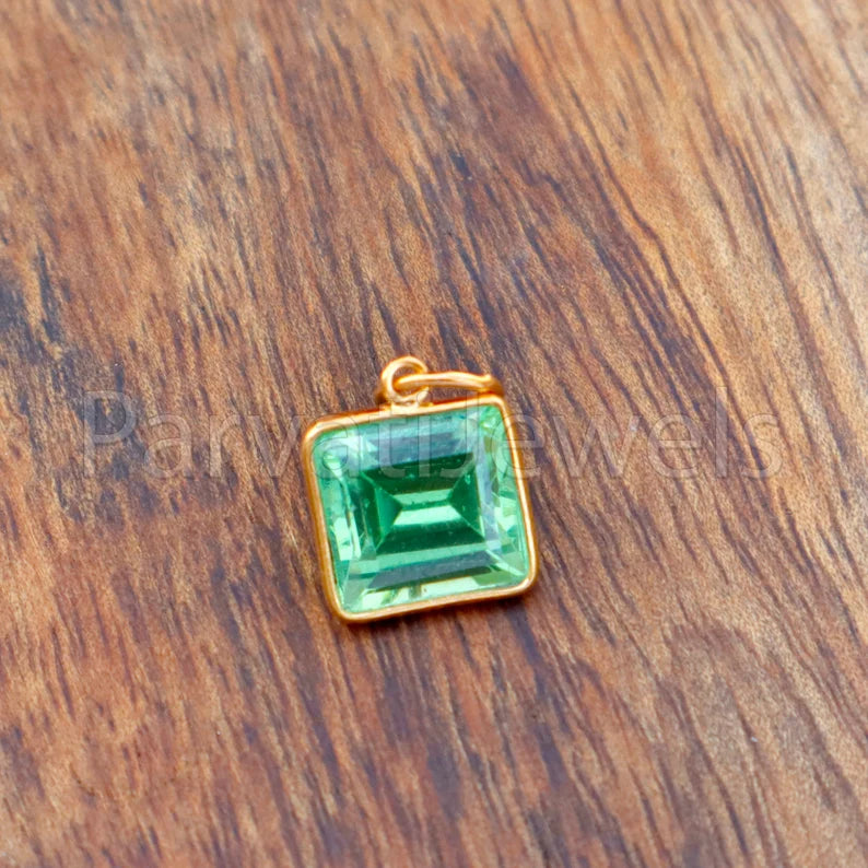 Peridot Charm, 18k Solid Gold Charm, Lab Created Peridot Charm, Gold Charm, Charm Pendant, Charm Necklace, Handmade Gold Charm, Gift for Her