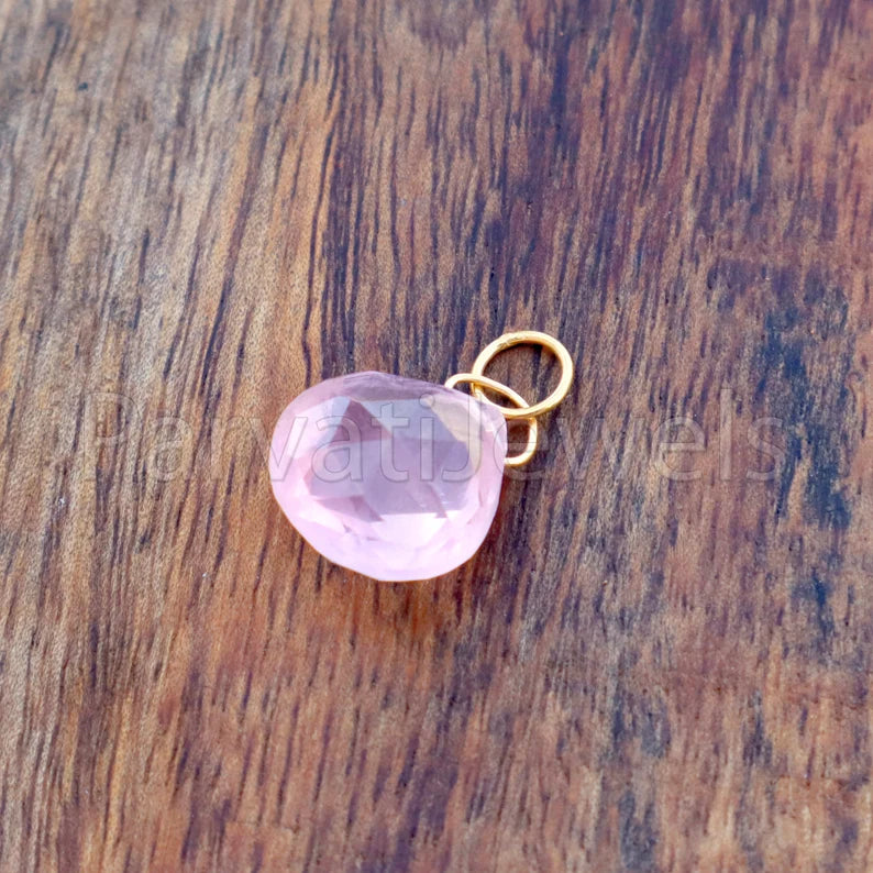 Rose Quartz Charm, 18k Solid Gold Charm, Natural Rose Quartz Charm, Gold Charm, Charm Pendant, Charm Necklace, Handmade Gold Charm