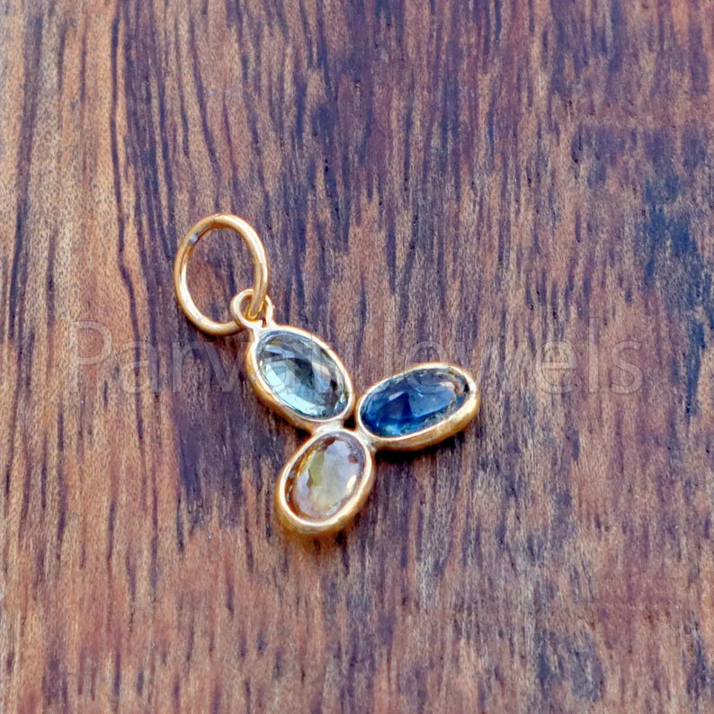 Natural Multi Sapphire Charm, 18k Solid Gold Charm, Multi Sapphire Charm, Gold Charm, Charm Pendant, Charm Necklace, Handmade Gold Charm