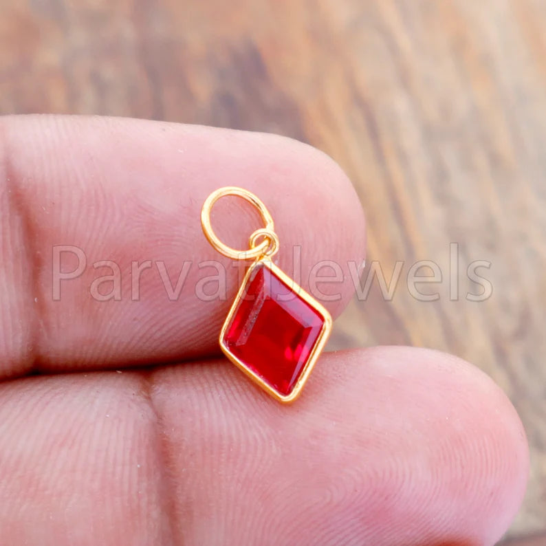 Lab-Created Ruby Charm, 18k Solid Gold Charm, Handmade Gold Charm, Charm Pendant, Charms Necklace, Ruby Charms, Minimalist Pendant