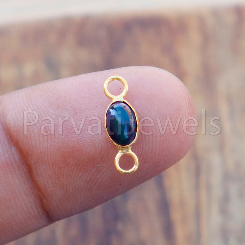 Chalama Black Opal Connector, 18k Solid Gold Connector, Natural Chalama Black Opal Connector, Gold Connector, Jewelry Connector,