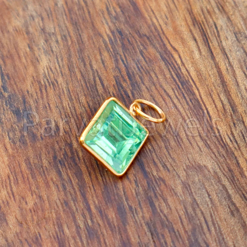 Peridot Charm, 18k Solid Gold Charm, Lab Created Peridot Charm, Gold Charm, Charm Pendant, Charm Necklace, Handmade Gold Charm, Gift for Her