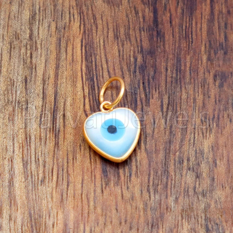Evil Eye Charm, Heart Evil Eye Charm, 18k Solid Gold Charm, Mother of Pearl Gold Charm, Charm Necklace, Good Luck Charm, 18 k Solid Gold