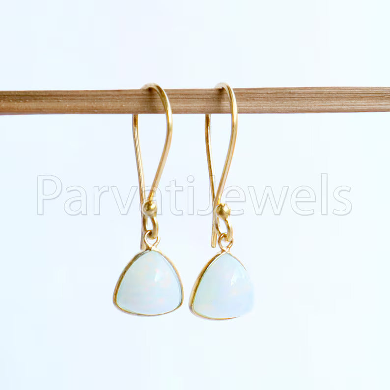 Natural Ethiopian Opal Earring, Ethiopian Opal Dangle Earring, Solid 18K Gold Earring, Handmade Gold Earring, Minimalist Dangle Earring
