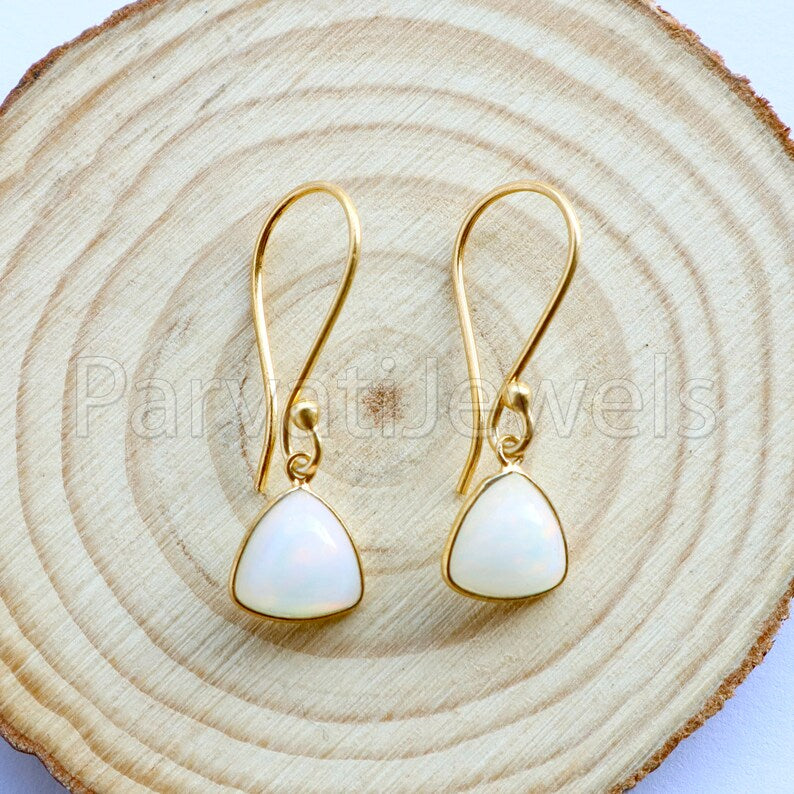 Natural Ethiopian Opal Earring, Ethiopian Opal Dangle Earring, Solid 18K Gold Earring, Handmade Gold Earring, Minimalist Dangle Earring