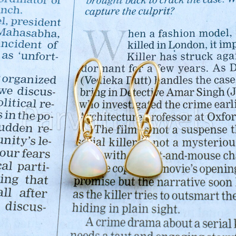 Natural Ethiopian Opal Earring, Ethiopian Opal Dangle Earring, Solid 18K Gold Earring, Handmade Gold Earring, Minimalist Dangle Earring