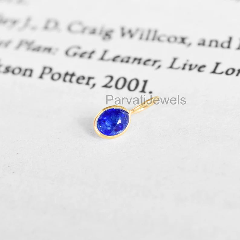 18K Solid Gold Natural Blue Sapphire Gemstone Charm Pendant, Sapphire Gold Charm, September Birthstone, Made for gifting, Gift for her