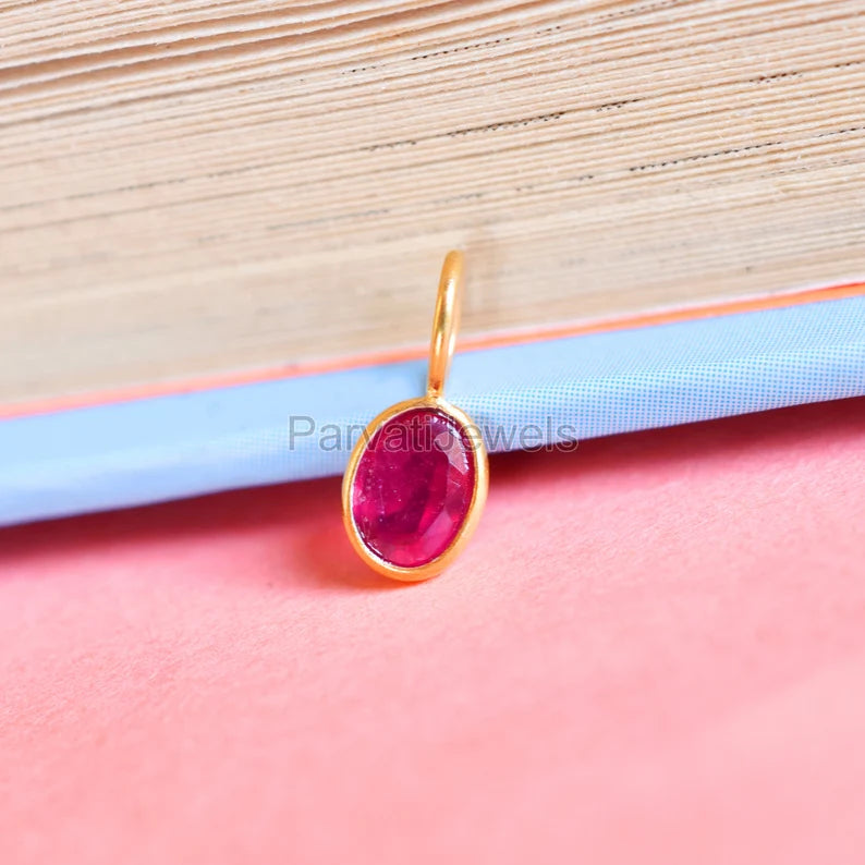 Natural Ruby Gemstone 18K Solid Gold Charm Pendant, Ruby Solid Gold Charm, Minimal Handmade Gold Charm Pendant, July Birthstone, Gift Gold Jewelry