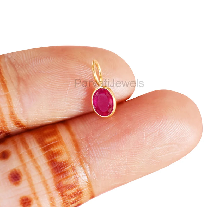 Natural Ruby Gemstone 18K Solid Gold Charm Pendant, Ruby Solid Gold Charm, Minimal Handmade Gold Charm Pendant, July Birthstone, Gift Gold Jewelry
