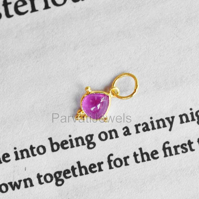 Natural Ruby Gemstone 18K Solid Gold Charm Pendant, 18K Solid Gold Charm, Dainty Delicate Handmade Charm Pendant, July Birthstone