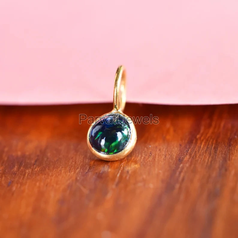 Natural Black Opal Gemstone 18K Solid Gold Charm Pendant, Solid Gold Charm Pendant, Gold Charm Pendant For Jewelry Making, Gift For Her