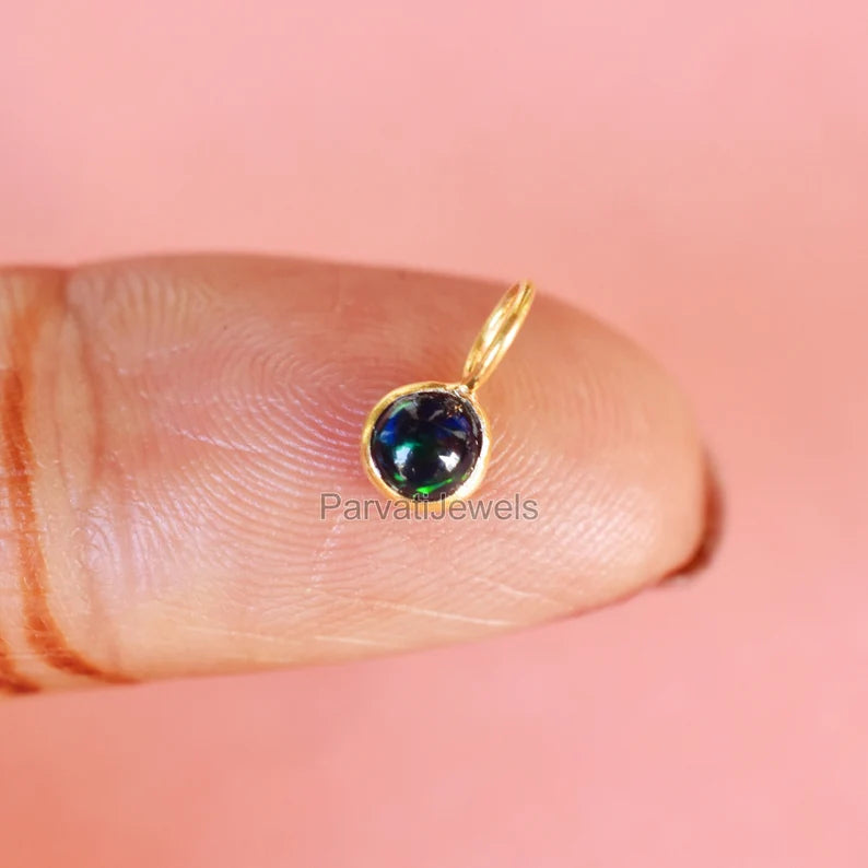 Natural Black Opal Gemstone 18K Solid Gold Charm Pendant, Solid Gold Charm Pendant, Gold Charm Pendant For Jewelry Making, Gift For Her