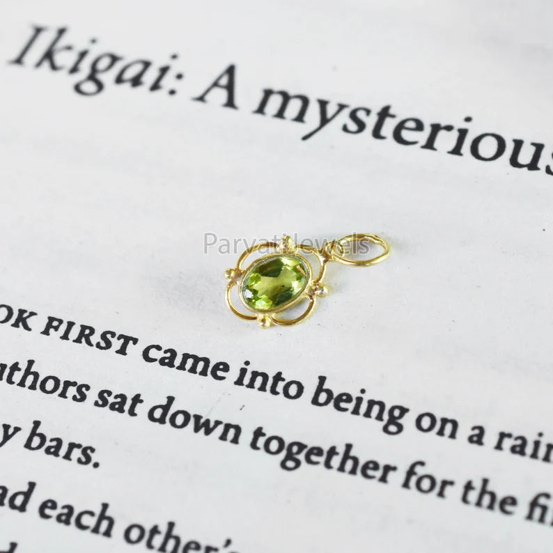 18k Solid Gold Peridot Charm Charm, Lab Created Peridot Charm, Gold Charm, Charm Necklace, Charm Pendant, Handmade Gold Charm, Gift for Her