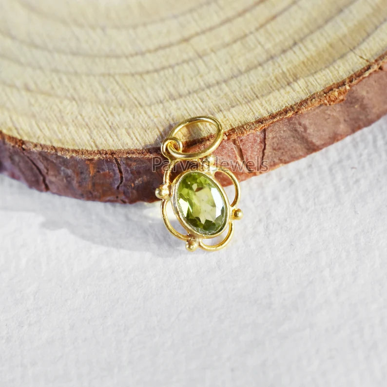18k Solid Gold Peridot Charm Charm, Lab Created Peridot Charm, Gold Charm, Charm Necklace, Charm Pendant, Handmade Gold Charm, Gift for Her