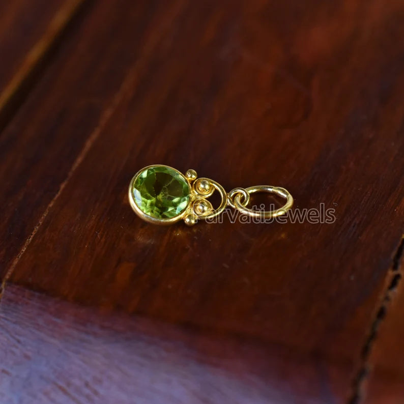 18k Solid Gold Peridot Charm, Lab Created Peridot Charm, Gold Charm, Charm Pendant, Charm Necklace Handmade Gold Charm, Gift for Her