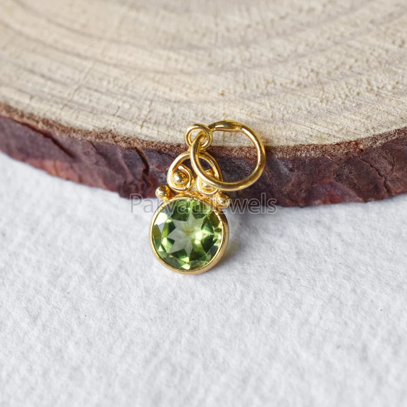 18k Solid Gold Peridot Charm, Lab Created Peridot Charm, Gold Charm, Charm Pendant, Charm Necklace Handmade Gold Charm, Gift for Her