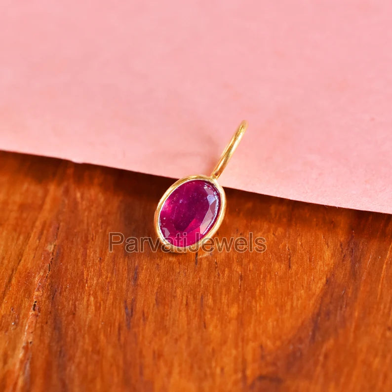 Natural Ruby Gemstone 18K Solid Gold Charm Pendant, Ruby Solid Gold Charm, Minimal Handmade Gold Charm Pendant, July Birthstone, Gift Gold Jewelry