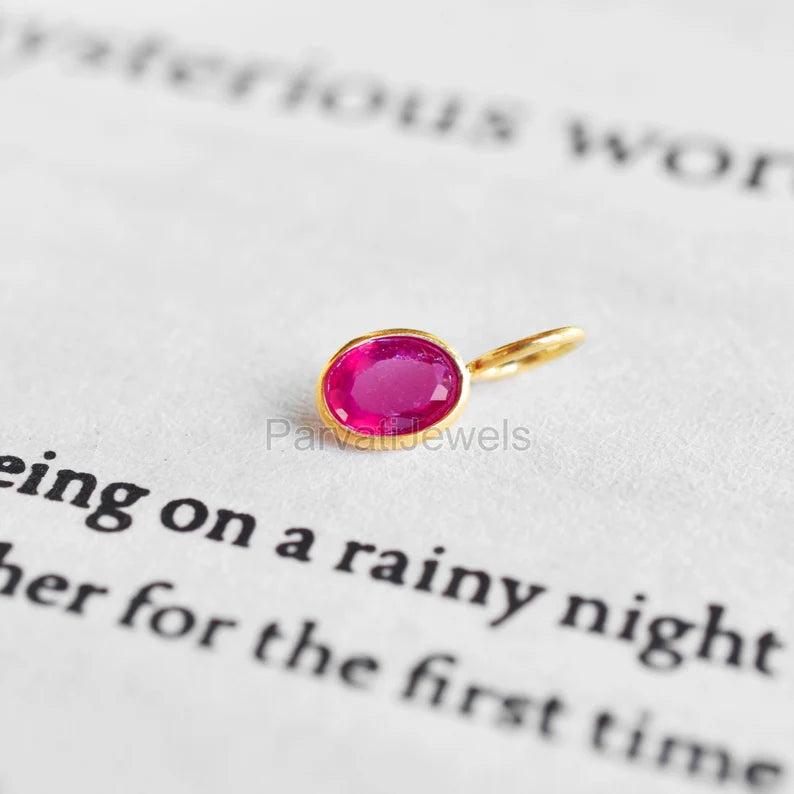 Natural Ruby Gemstone 18K Solid Gold Charm Pendant, Ruby Solid Gold Charm, Minimal Handmade Gold Charm Pendant, July Birthstone, Gift Gold Jewelry