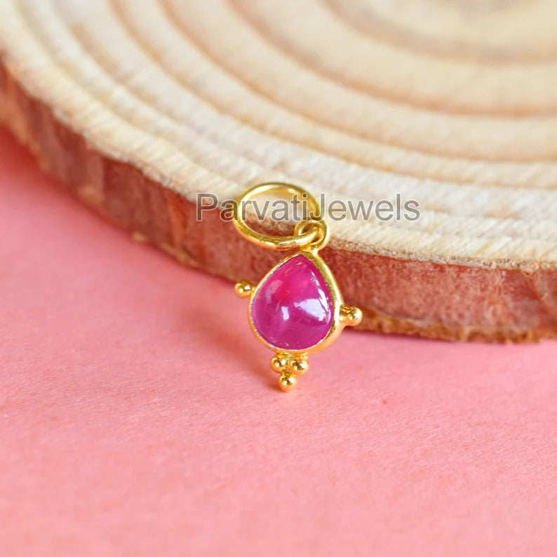 Natural Ruby Gemstone 18K Solid Gold Charm Pendant, 18K Solid Gold Charm, Dainty Delicate Handmade Charm Pendant, July Birthstone