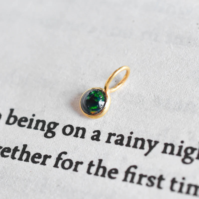 Natural Black Opal Gemstone 18K Solid Gold Charm Pendant, Solid Gold Charm Pendant, Gold Charm Pendant For Jewelry Making, Gift For Her