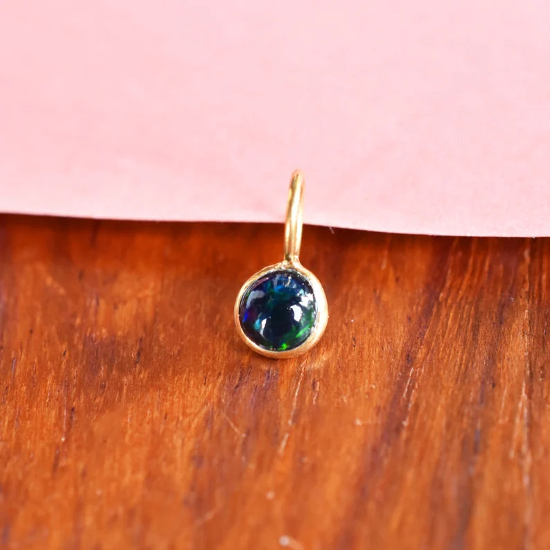 Natural Black Opal Gemstone 18K Solid Gold Charm Pendant, Solid Gold Charm Pendant, Gold Charm Pendant For Jewelry Making, Gift For Her