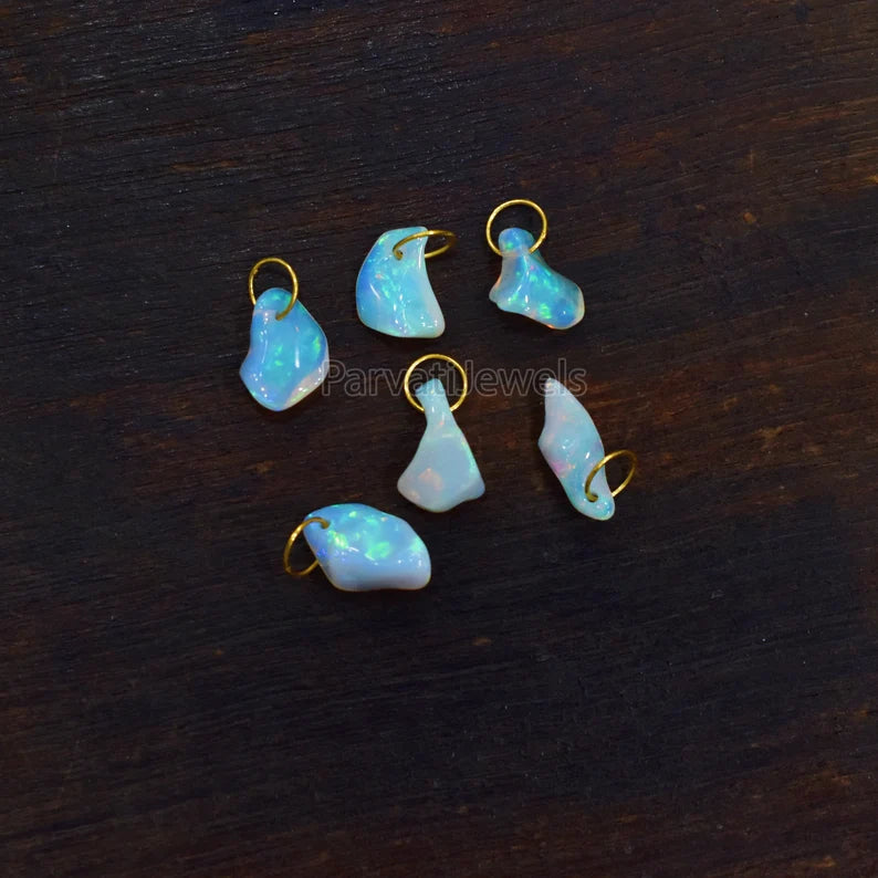 1 Pc Ethiopian Opal Smooth Rought Stone Charm 18K Solid Gold Charm, Opal Rought Charm, 18K Gold Charm, Charm Necklace, Opal Stone Gold Charm