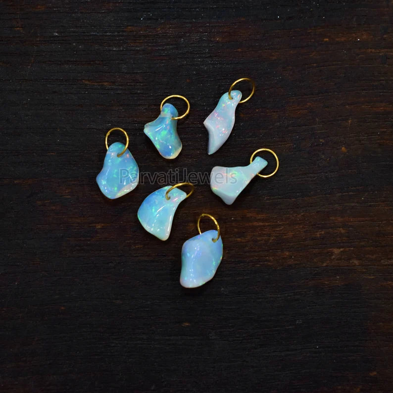 1 Pc Ethiopian Opal Smooth Rought Stone Charm 18K Solid Gold Charm, Opal Rought Charm, 18K Gold Charm, Charm Necklace, Opal Stone Gold Charm