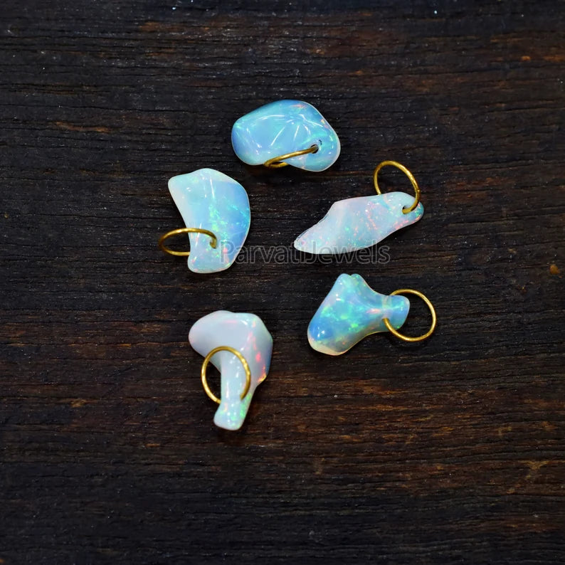 1 Pc Ethiopian Opal Smooth Rought Stone Charm 18K Solid Gold Charm, Opal Rought Charm, 18K Gold Charm, Charm Necklace, Opal Stone Gold Charm