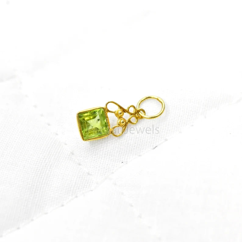 18K Peridot Charm Pendant, Gold Charm, Lab Created Peridot Charm, Gold Charm, Charm Pendant, Handmade Gold Charm, Gift for Her