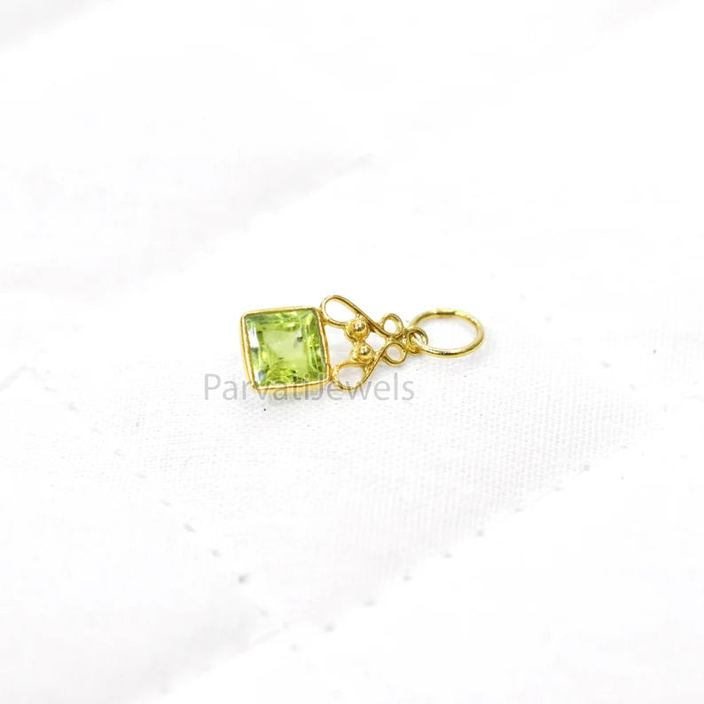 18K Peridot Charm Pendant, Gold Charm, Lab Created Peridot Charm, Gold Charm, Charm Pendant, Handmade Gold Charm, Gift for Her