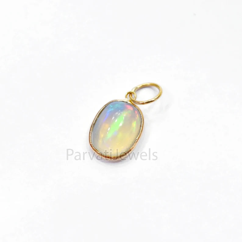Natural Fire Ethiopian Opal Charm, 18k Solid Gold Charm, Opal Gold Charm, Charm Necklace, Charm Pendant, Handmade 18K Solid Gold Charm, Gift For Christmas Charm, Gift For Her Charm