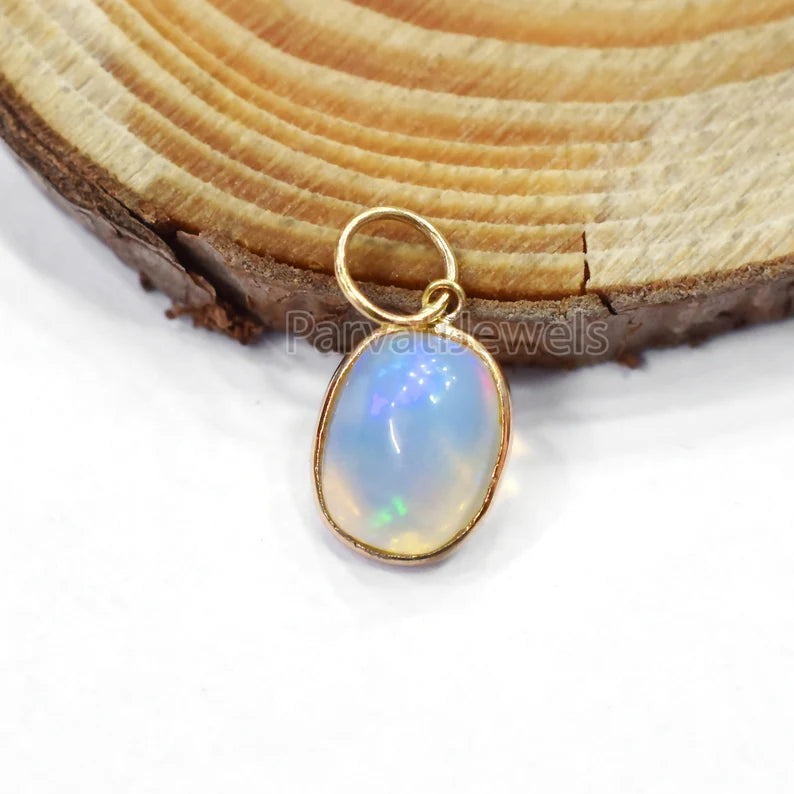 Natural Fire Ethiopian Opal Charm, 18k Solid Gold Charm, Opal Gold Charm, Charm Necklace, Charm Pendant, Handmade 18K Solid Gold Charm, Gift For Christmas Charm, Gift For Her Charm