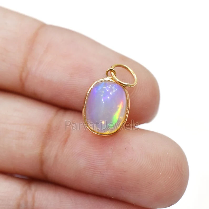Natural Fire Ethiopian Opal Charm, 18k Solid Gold Charm, Opal Gold Charm, Charm Necklace, Charm Pendant, Handmade 18K Solid Gold Charm, Gift For Christmas Charm, Gift For Her Charm