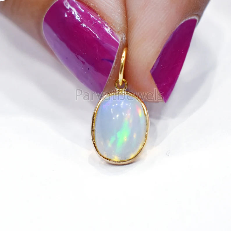 Natural Fire Ethiopian Opal Charm, 18k Solid Gold Charm, Opal Gold Charm, Charm Necklace, Charm Pendant, Handmade 18K Solid Gold Charm, Gift For Christmas Charm, Gift For Her Charm