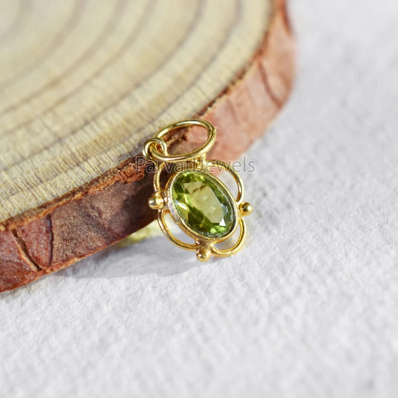 18k Solid Gold Peridot Charm Charm, Lab Created Peridot Charm, Gold Charm, Charm Necklace, Charm Pendant, Handmade Gold Charm, Gift for Her